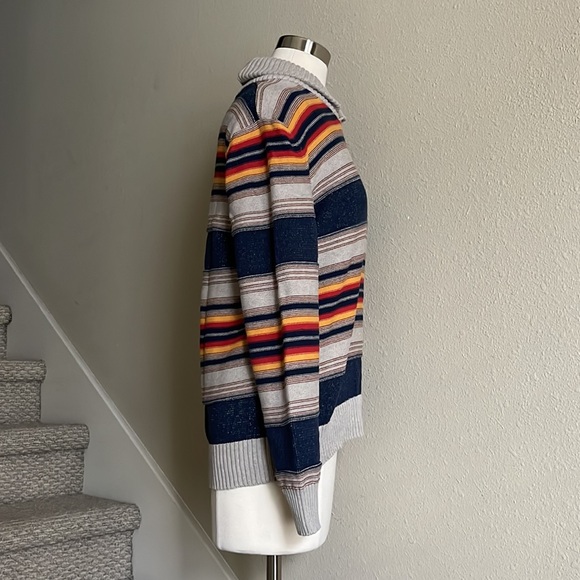 SUN + STONE Sz L Men's Blanket Stripe Shawl Sweater - Picture 6 of 14